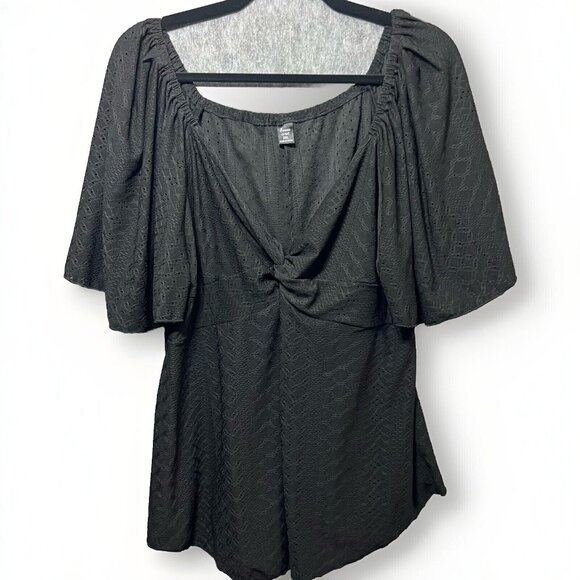 Sason Curve Blouse 3XL Black‎ Eyelet Short Sleeve Boho Peasant Top Stretchy - Picture 1 of 10